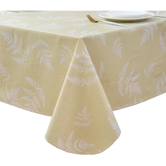 Vinyl Tablecloth with Flannel Backed Waterproof Oil-Proof PVC Table Cloth Stain-Resistant Wipeable Easy Care Table Cover for Indoor and Outdoor (Beige, 60 x 60 Inch Square)