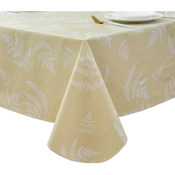 Vinyl Tablecloth with Flannel Backed Waterproof Oil-Proof PVC Table Cloth Stain-Resistant Wipeable Easy Care Table Cover for Indoor and Outdoor (Beige, 60 x 84 Inch Rectangle)