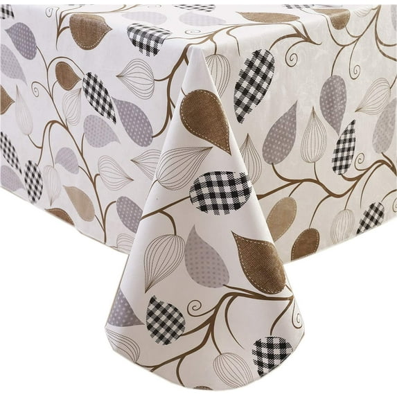 Vinyl Tablecloth with Flannel Backed Waterproof Oil-Proof PVC Table Cloth Wipeable Spill-Proof Plastic Table Cover for Indoor and Outdoor(Blue Leaves, 60 x 102 Inch Rectangle)