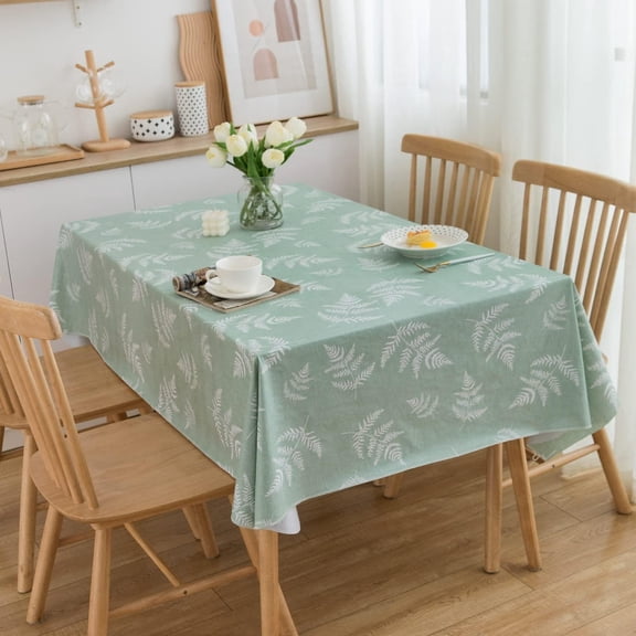 Vinyl Tablecloth with Flannel Backed Waterproof Oil-Proof PVC Table Cloth Wipeable Spill-Proof Plastic Table Cover for Indoor and Outdoor(Blue Leaves, 60 x 84 Inch Rectangle)