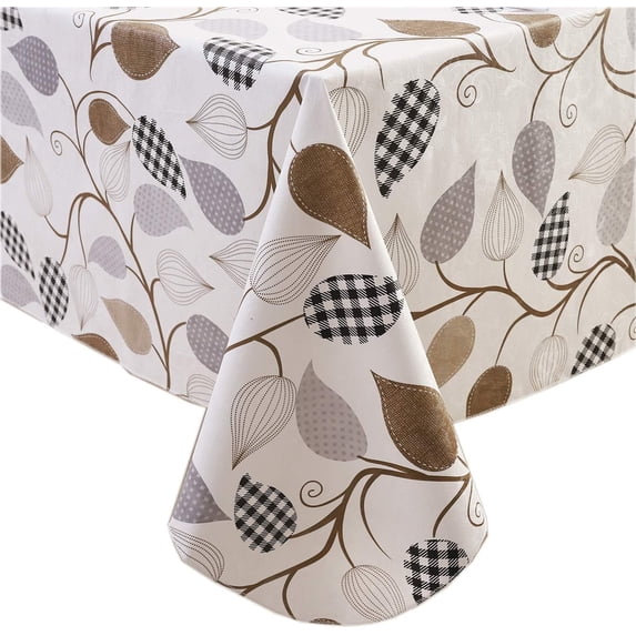 Vinyl Tablecloth with Flannel Backed Waterproof Oil-Proof PVC Table Cloth Wipeable Spill-Proof Plastic Table Cover for Indoor and Outdoor(Leaves, 60 x 84 Inch Rectangle)