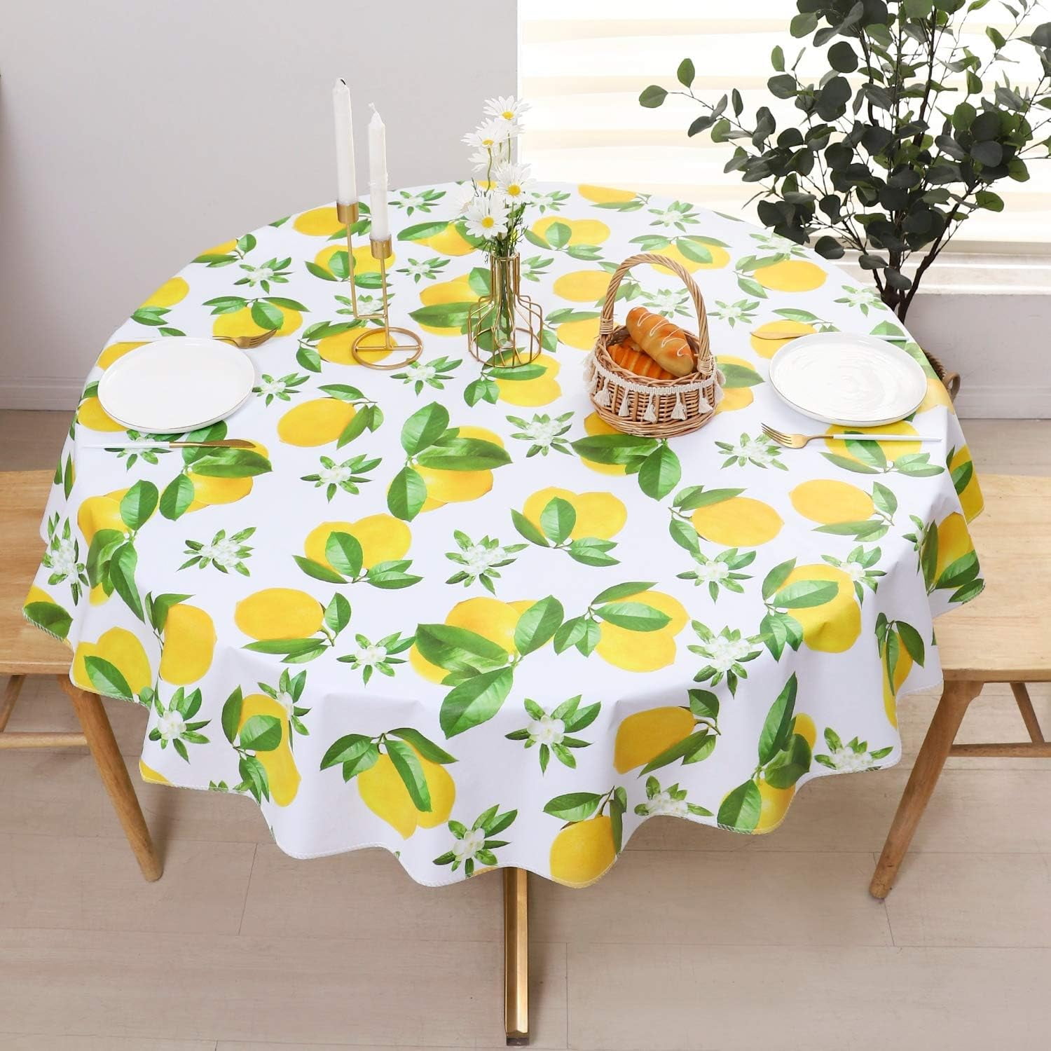 Vinyl Tablecloth with Flannel Backed Waterproof Oil-Proof PVC Table ...