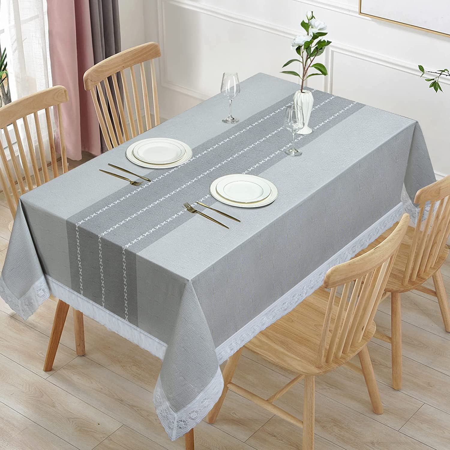 Vinyl Tablecloth with Flannel Backing,Plastic Waterproof Rectangle