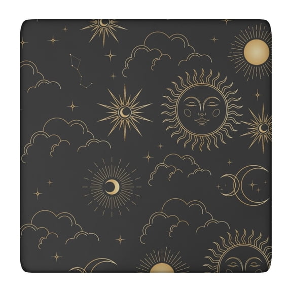 Vinyl Tablecloth Gothic Moon Starry Night Sky Dark Aesthetic Design, Waterproof Elastic Fitted Table Cover, Scratch-Resistant Backed