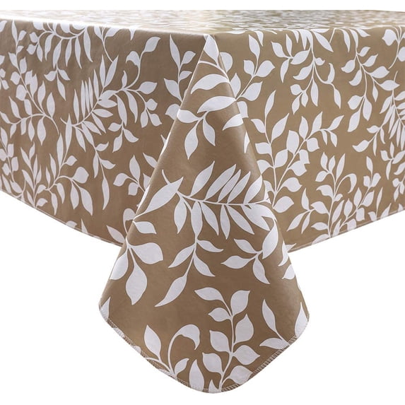 Vinyl Tablecloth,Heavy Duty 100% Waterproof Oil-Proof Wipeable with bflannel Backing for Kitchen Party Picnic Dining Spring Summer Indoor & Outdoor(Coffee, 60X102 Inch)