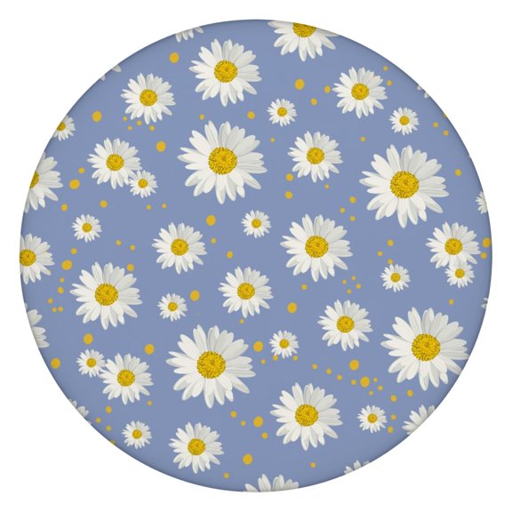 Vinyl Tablecloth Round Fitted with Daisy and Wildflower Artwork, Rustic Boho Chic Elastic Floral Cover for Indoor Outdoor Dining