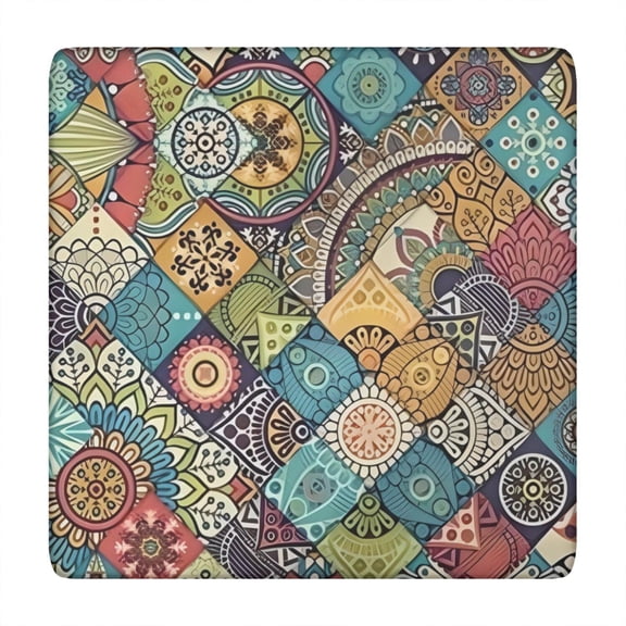 Vinyl Tablecloth Rustic Folk Style Tribal Bohemian Artistic Natural Look, Waterproof and Scratch-Resistant