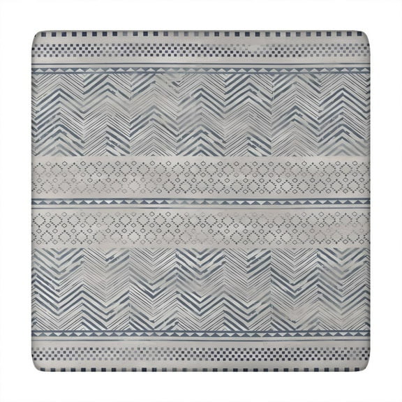 Vinyl Tablecloth Square Fitted, Geometric Plaid Tribal Rustic Style, Waterproof Back, Elastic Edge for Kitchen Table 34-36 Inch