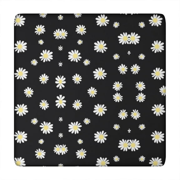 Vinyl Tablecloth Square Fitted Waterproof Floral Daisy Cover, Boho Chic Yellow Bloom Design, Back for Kitchen Patio Table Protection