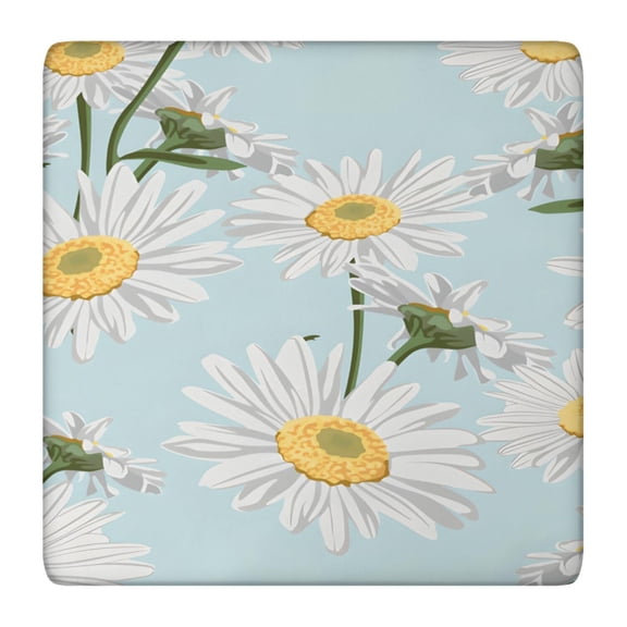 Vinyl Tablecloth Square Fitted Waterproof with Daisy and Butterfly Design, Boho Artistic Floral Pattern with Backing