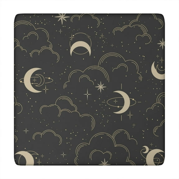 Vinyl Tablecloth Starry Lunar Celestial Art Map Eclipse Constellation Design, Backed Waterproof Elastic Tablecloth for Dining Table
