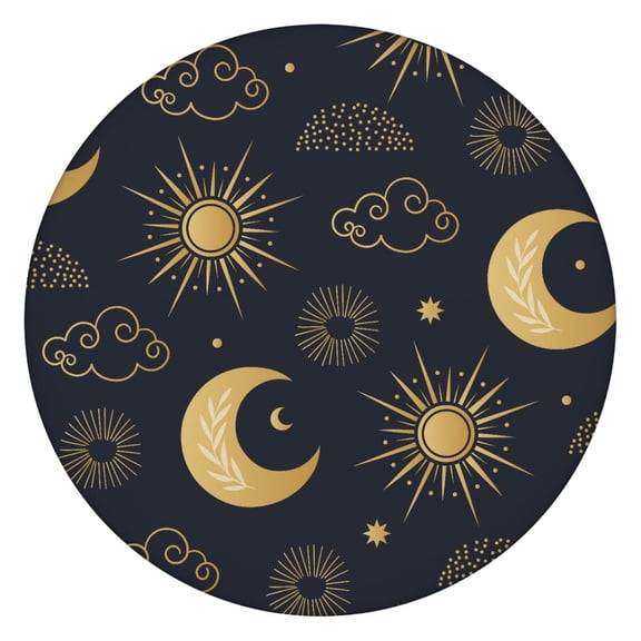Vinyl Tablecloth Starry Night Sky Eclipse Steampunk Gothic Celestial Pattern, Waterproof Backed for RV, Kitchen, and Camping