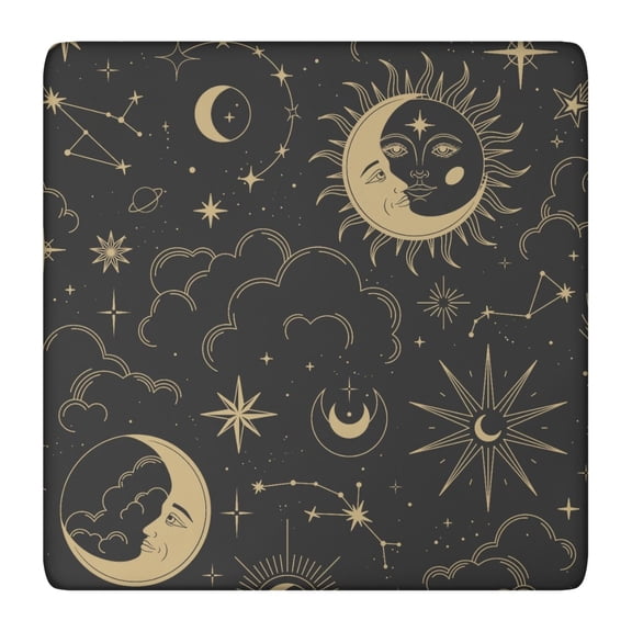 Vinyl Tablecloth Starry Night Sky Eclipse Steampunk Gothic Celestial Pattern, Waterproof Backed for RV, Kitchen, and Camping