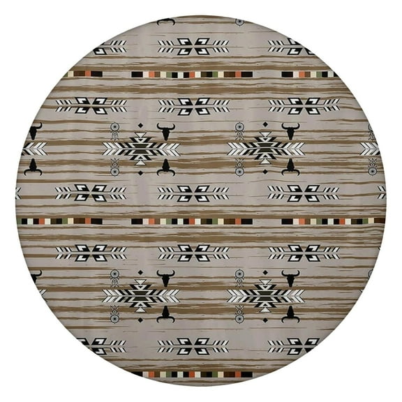 Vinyl Tablecloth Wood Grain Artistic home accents Earthy Tribal Style, Waterproof and Wipeable, Secure Fit for 44-50” Tables