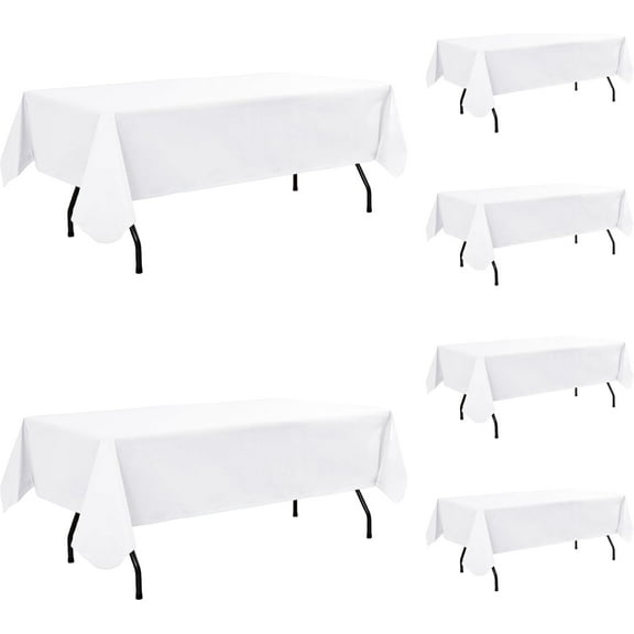 Vinyl Tablecloths Flannel Backed-6 Pack White 52x70 Inch Waterproof Plastic Table Cloth Rectangle Table Sheets Heavy Duty Wipeable Spillproof Oilcloth for Outdoor Picnic Party Camping Dining