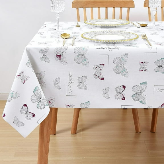 Vinyl Tablecloths for Rectangle Tables Reusable PVC Waterproof Plastic Table Cloth Oilcloth Long Tablecloth for Baby ShowerSpillproof Wipeable Table Cover 60 x 102 Beige Floral Bird