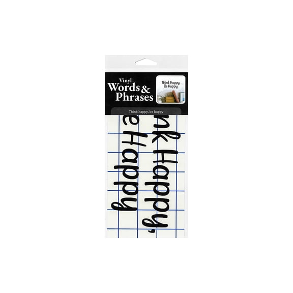 Leisure Arts Home Decor Vinyl Wall Words Think Happy Be Happy Black, Removable Oracal Matte Vinyl for Painted Walls Plaques and Glass, Pre-Cut and Transfer Tape Applied