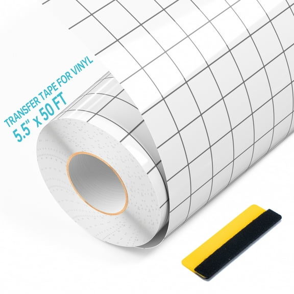 Vinyl Transfer Tape Roll with Grid Lines - Medium Adhesive 5.5" x 50ft for Crafting, Compatible with Cricut/Silhouette/Glee S501 - for Decals, Window Clings, Stickers & DIY Signs