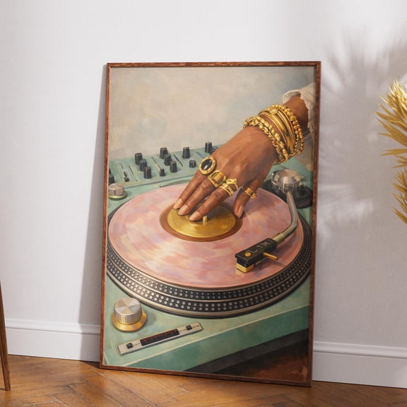 Vinyl Turntable Poster DJ Room Record Player Poster , Poster Print Only