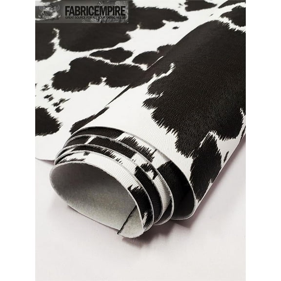 Vinyl Upholstery Embossed Texture Fabric Cow Black on White Fake Leather / 54" Wide / Sold By The Yard