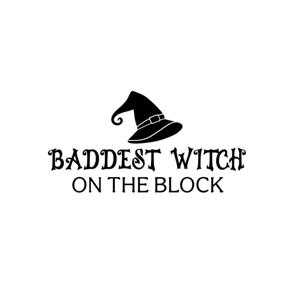 Vinyl Wall Art Decal - Baddest Witch On The Block - 13" x 25" - Fun Halloween Humorous Quote Hat Design Sticker For Living Room Windows Entry Door Storefront Office Spooky Decor