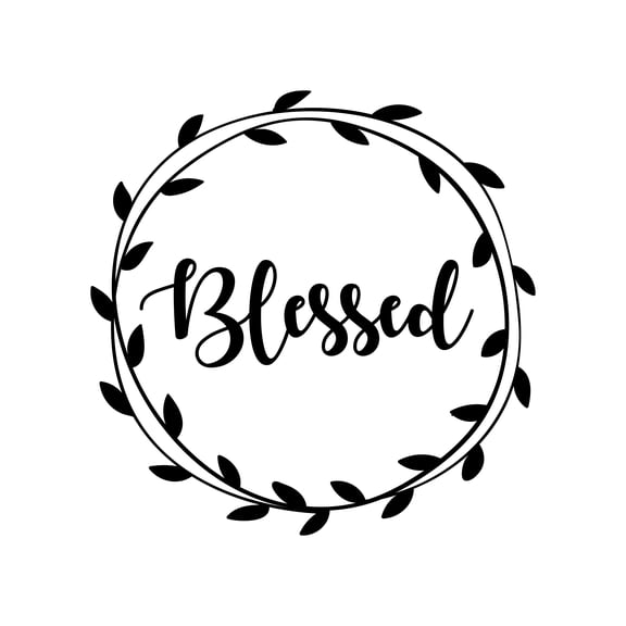 Vinyl Wall Art Decal - Blessed - 22" x 22" - Cute Trendy Grateful Inspirational Thanksgiving Season Quote Wreath Shape Sticker For Office Storefront Coffee Shop School Entryway Door Apartment Decor
