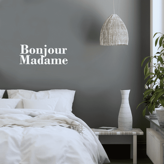 Vinyl Wall Art Decal - Bonjour Madame - 12" x 30" - Trendy Cute French Good Morning Quote For Women Home Bedroom Girls Room Living Room Office Decoration Sticker