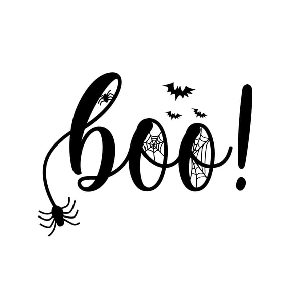 Vinyl Wall Art Decal - Boo! - 11.5" x 15" - Fun Trendy Cool Halloween Spiders Webs Bats Season Design Sticker For Home Family Room Windows Doors Storefront Coffee Shop Classroom Spooky Decor
