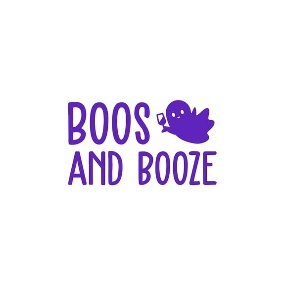 Vinyl Wall Art Decal - Boos & Booze - 14" x 25" - Fun Halloween Humorous Adult Quote Little Ghost Design Sticker For Living Room Windows Doors Storefront Coffee Shop Spooky Decor