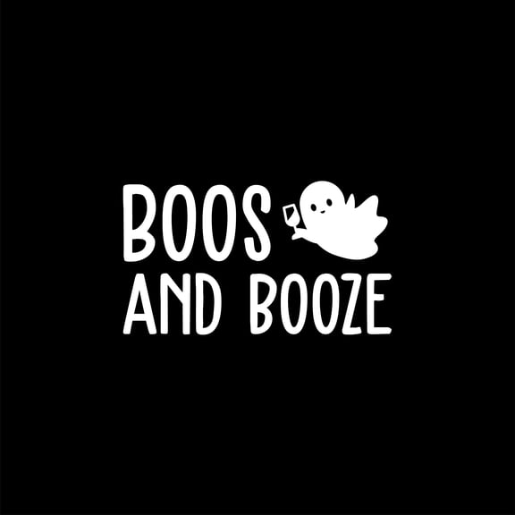 Vinyl Wall Art Decal - Boos & Booze - 14" x 25" - Fun Halloween Humorous Adult Quote Little Ghost Design Sticker For Living Room Windows Doors Storefront Coffee Shop Spooky Decor