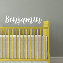 Vinyl Wall Art Decal Boys Custom Name - ’Benjamin’ Custom Text Name- 10" x 40" - Little Boys Bedroom Vinyl Wall Decals - Cute Wall Art for Baby Boy Nursery Room Decor (10" x 40"; White Cursive)