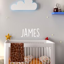 Vinyl Wall Art Decal Boys Custom Name - ’James’ Custom Text Name - 12" x 29" - Little Boys Bedroom Vinyl Wall Decals - Cute Wall Art Decals for Baby Boy Nursery Room Decor (12" x 29"; White Text)
