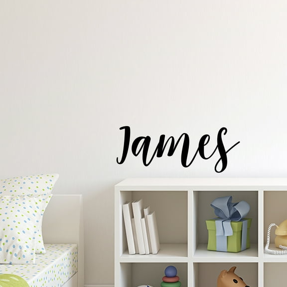 Vinyl Wall Art Decal Boys Custom Name - ’James’ Custom Text Name - 12" x 34" - Little Boys Bedroom Vinyl Wall Decals - Cute Wall Art Decals for Baby Boy Nursery Room Decor (12" x 34"; Black Cursive)