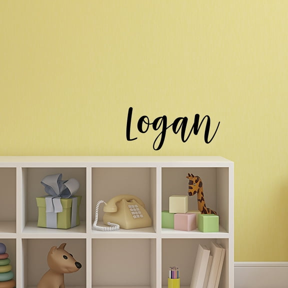 Vinyl Wall Art Decal Boys Custom Name - ’Logan’ Custom Text Name - 12" x 29" - Little Boys Bedroom Vinyl Wall Decals - Cute Wall Art Decals for Baby Boy Nursery Room Decor (12" x 29"; Black Cursive)