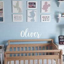 Vinyl Wall Art Decal Boys Custom Name - ’Oliver’ Custom Text Name - 12" x 30" - Little Boys Bedroom Vinyl Wall Decals - Cute Wall Art Decals for Baby Boy Nursery Room Decor (12" x 30"; White Cursive)