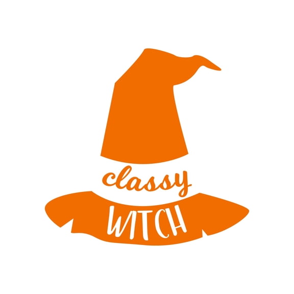 Vinyl Wall Art Decal - Classy Witch - 17" x 18" - Trendy Halloween Season Hat Shape Cursive Quote For Home Bedroom Living Room School Classroom Office Decoration Sticker