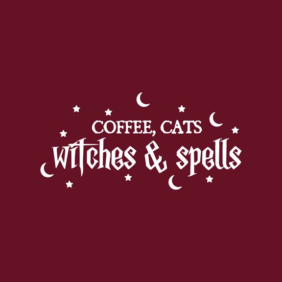 Vinyl Wall Art Decal - Coffee, Cats, Witches & Spells - 15" x 30" -Trendy Fun Halloween Humorous Quote Sticker For Living Room Windows Doors Entry Storefront Coffee Shop Spooky Decor