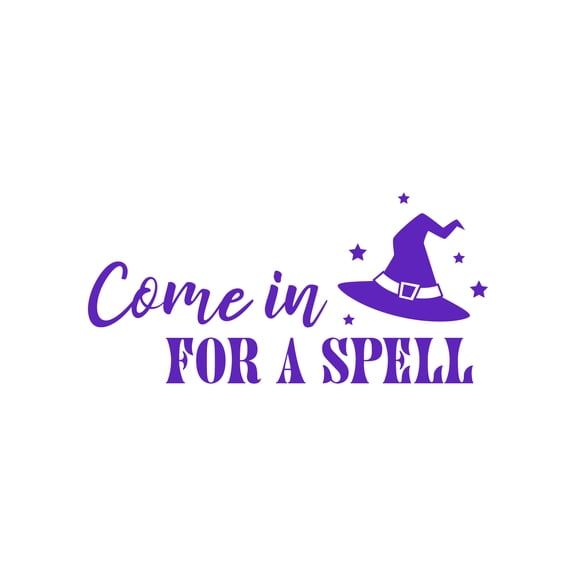 Vinyl Wall Art Decal - Come In For A Spell - 14" x 30" -Trendy Fun Halloween Humorous Quote Hat Design Sticker For Living Room Windows Doors Entry Storefront Coffee Shop Spooky Decor