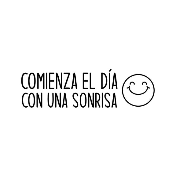 Vinyl Wall Art Decal - Comienza El Da Con Una Sonrisa / Start The Day With A Smile - 7.2" x 25" - Positive Inspiring Spanish Quote Sticker For Bedroom Kids Room Daycare School Decor (Black)
