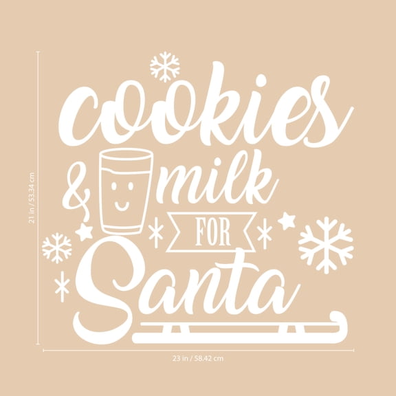 Vinyl Wall Art Decal - Cookies and Milk for Santa - 21" x 23" - Christmas Holiday Seasonal Sticker - Indoor Home Apartment Office Wall Door Window Bedroom Workplace Decor Decals (21" x 23"; White)
