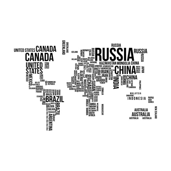 Vinyl Wall Art Decal - Country Names In World Map Outline - 22" x 35" - Indoor Outdoor Educational Preschool Kindergarten Elementary High School Classroom Wall Art World Atlas