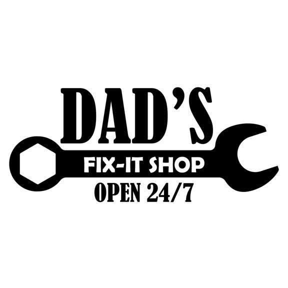 Vinyl Wall Art Decal - Dad's Fix-it Shop Open 24/7 - 8.5" x 20" - Trendy Cool Spanner Design Style Quote Sticker For Home Living Room Garage Office Storefront Decor