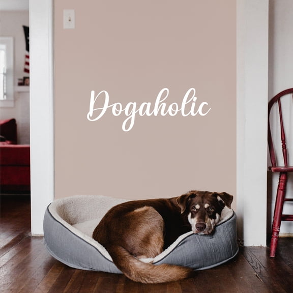 Vinyl Wall Art Decal - Dogaholic - 8.5" x 25" - Trendy Inspirational Doggie Quote Sticker For Dog Mom Home Office Bedroom Living Room Dogs Lover Decor