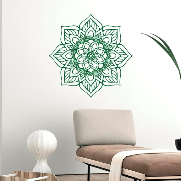 Vinyl Wall Art Decal - Flower Mandala - 23" x 23" - Adhesive Vinyl Sticker Decals - Home Apartment Workplace Decor - Yoga Studio Namaste Meditation Mandala Bohemian Flower (23" x 23"; Green)