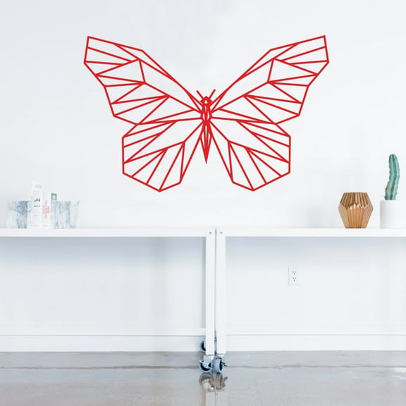 Vinyl Wall Art Decal - Geometric Butterfly Outline - 23" x 36" - Home Decor Sticker Decals - Living Room Bedroom Nursery Playroom (23" x 36"; Red)