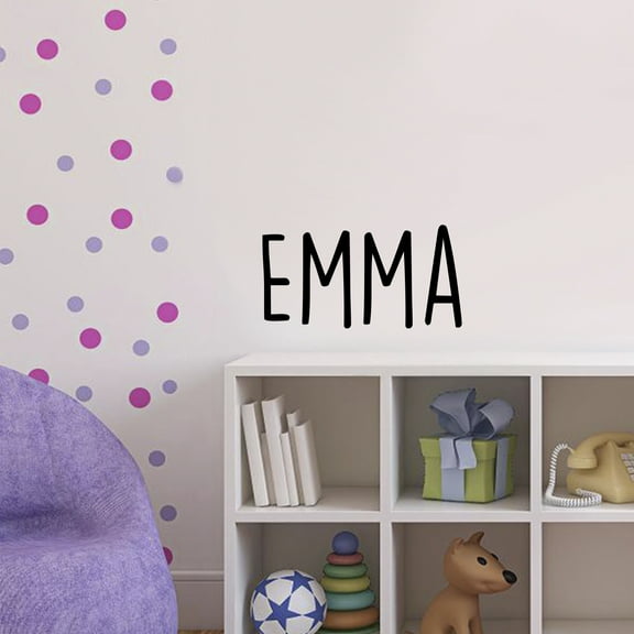 Vinyl Wall Art Decal Girls Custom Name - ’Emma’ Custom Text Name - 12" x 26" - Girls Bedroom Vinyl Wall Decals - Cute Wall Art Decals for Baby Girl Nursery Room Decor (12" x 26"; Black Text)