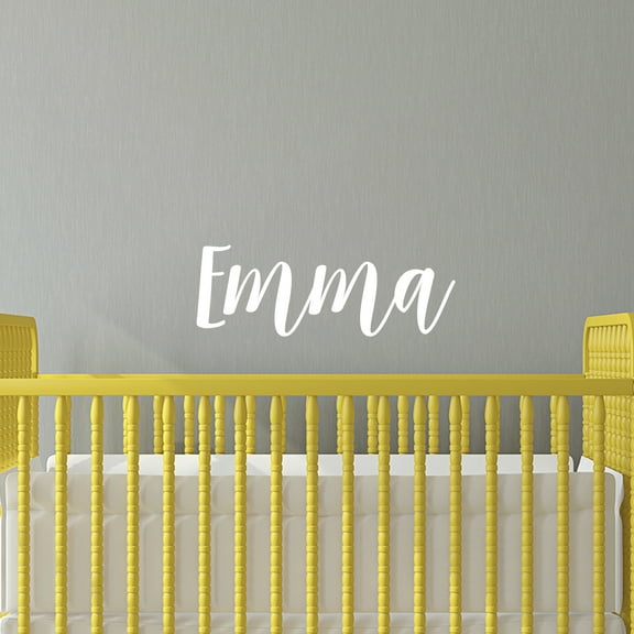 Vinyl Wall Art Decal Girls Custom Name - ’Emma’ Custom Text Name - 12" x 34" - Girls Bedroom Vinyl Wall Decals - Cute Wall Art Decals for Baby Girl Nursery Room Decor (12" x 34"; White Cursive)