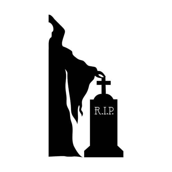 Vinyl Wall Art Decal - Grim Reaper and Grave - 43" x 22.5" - Fun Scary Halloween Seasonal Decoration Sticker - Day of The Dead Indoor Outdoor Wall Door Window Living Room Office Decor