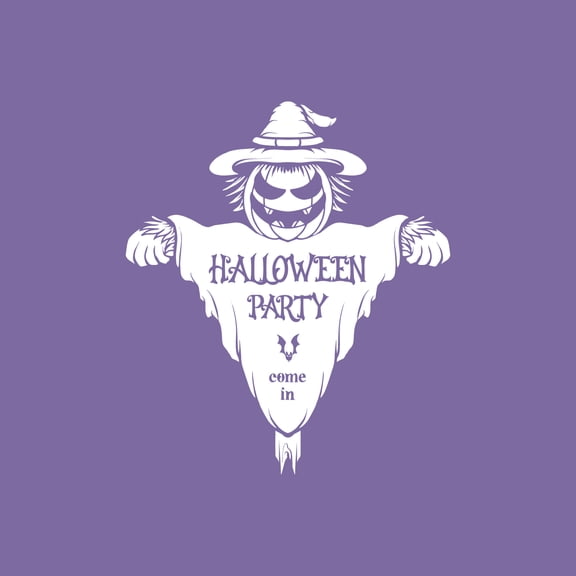 Vinyl Wall Art Decal - Halloween Party Come In - From 20" x 23" - Seasonal Welcome Sign Horror Scarecrow Shape Quote Sticker For Entryway Storefront Office Living Room Scary Spooky Decor