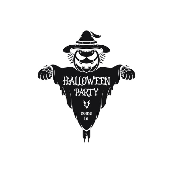 Vinyl Wall Art Decal - Halloween Party Come In - From 20" x 23" - Seasonal Welcome Sign Horror Scarecrow Shape Quote Sticker For Entryway Storefront Office Living Room Scary Spooky Decor
